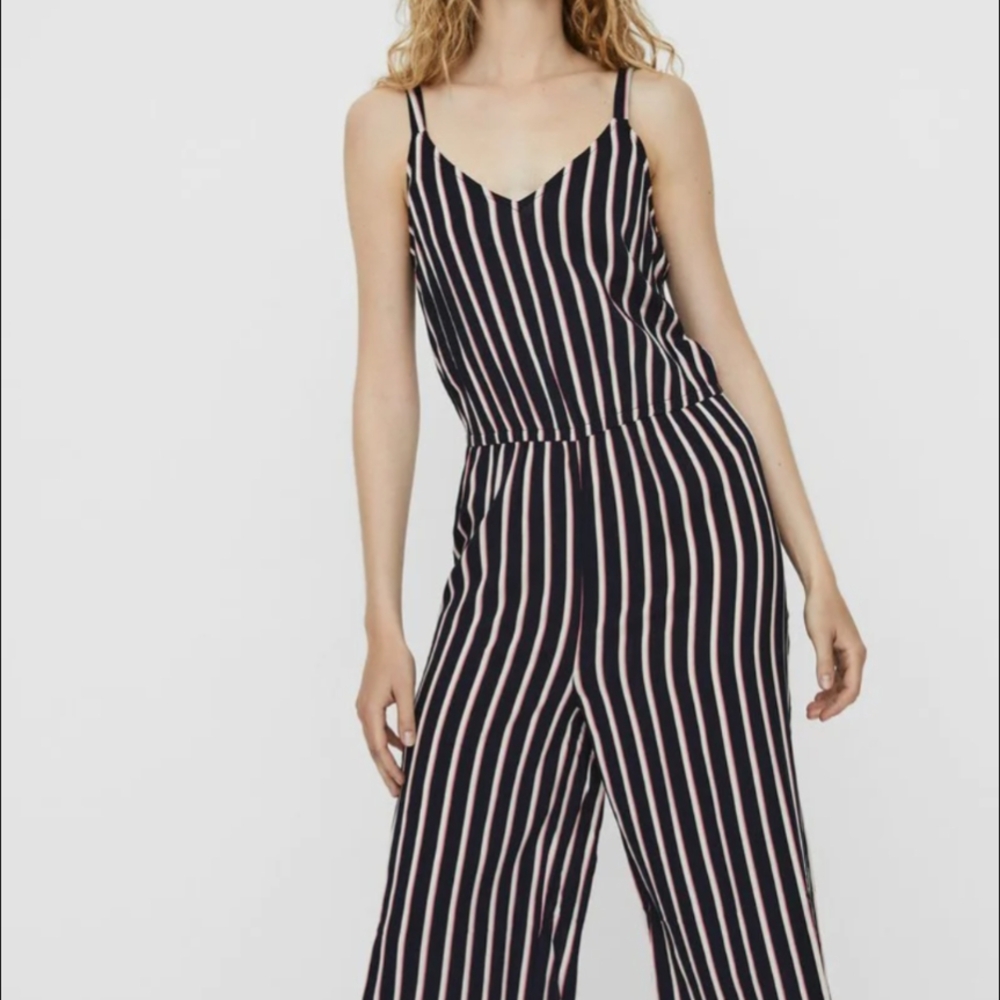 Vero Moda Navy and White Striped Jumpsuit
